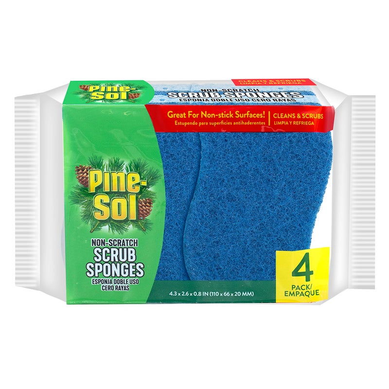 Pine Sol Pine-Sol Non Scratch Scrub Sponges - Double Sided Dish Scrubber Safe for Nonstick Cookware - Kitchen Essentials for Dishwashing and Cleaning, 4 Pack, Blue - Image 1
